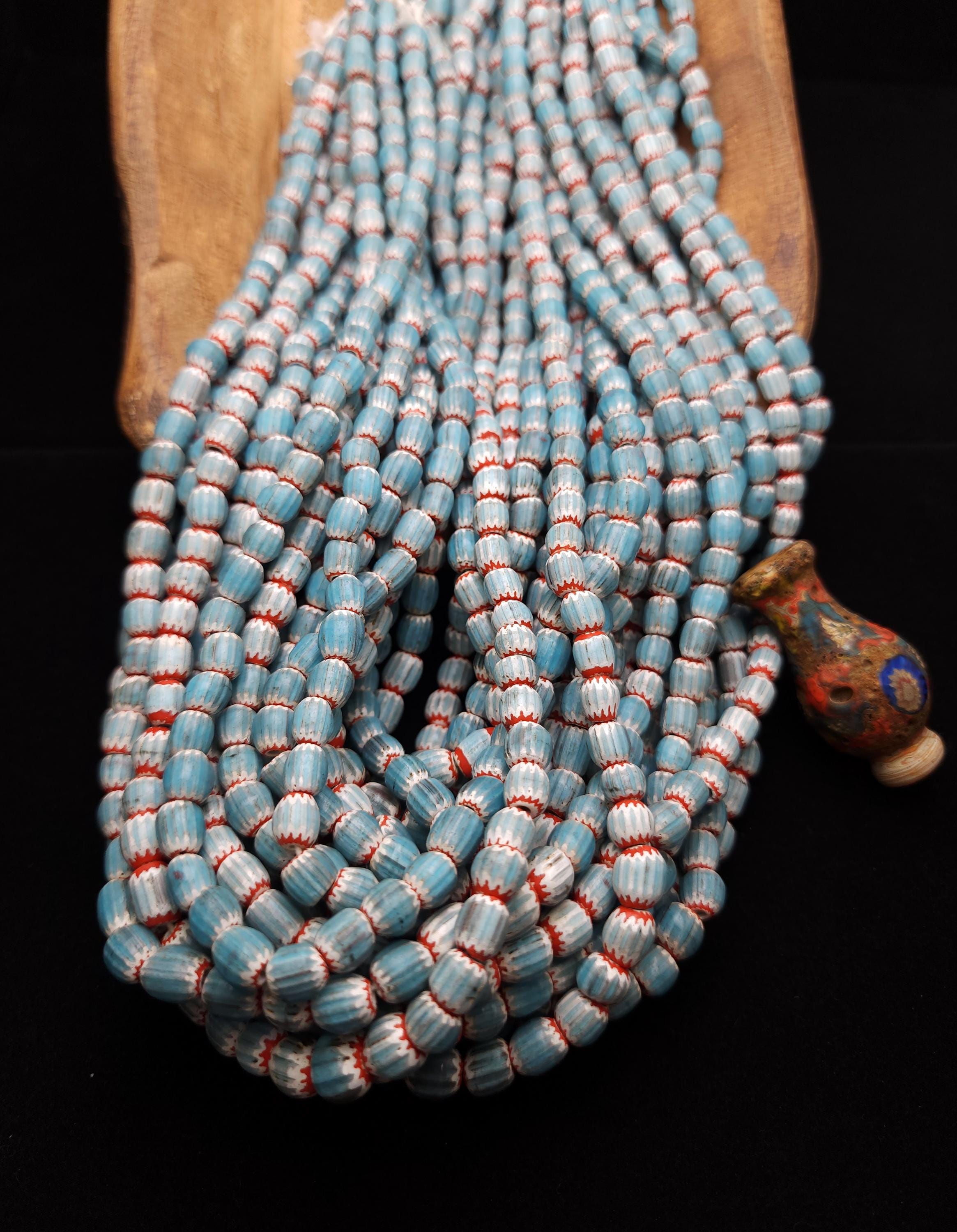 Blue Multilayer Chevron Beads From Java Indonesia, 7-10mm x 7-9mm+, Full Strand 21" Inches 60-62 Beads, Vintage, Jewelry Supplies.