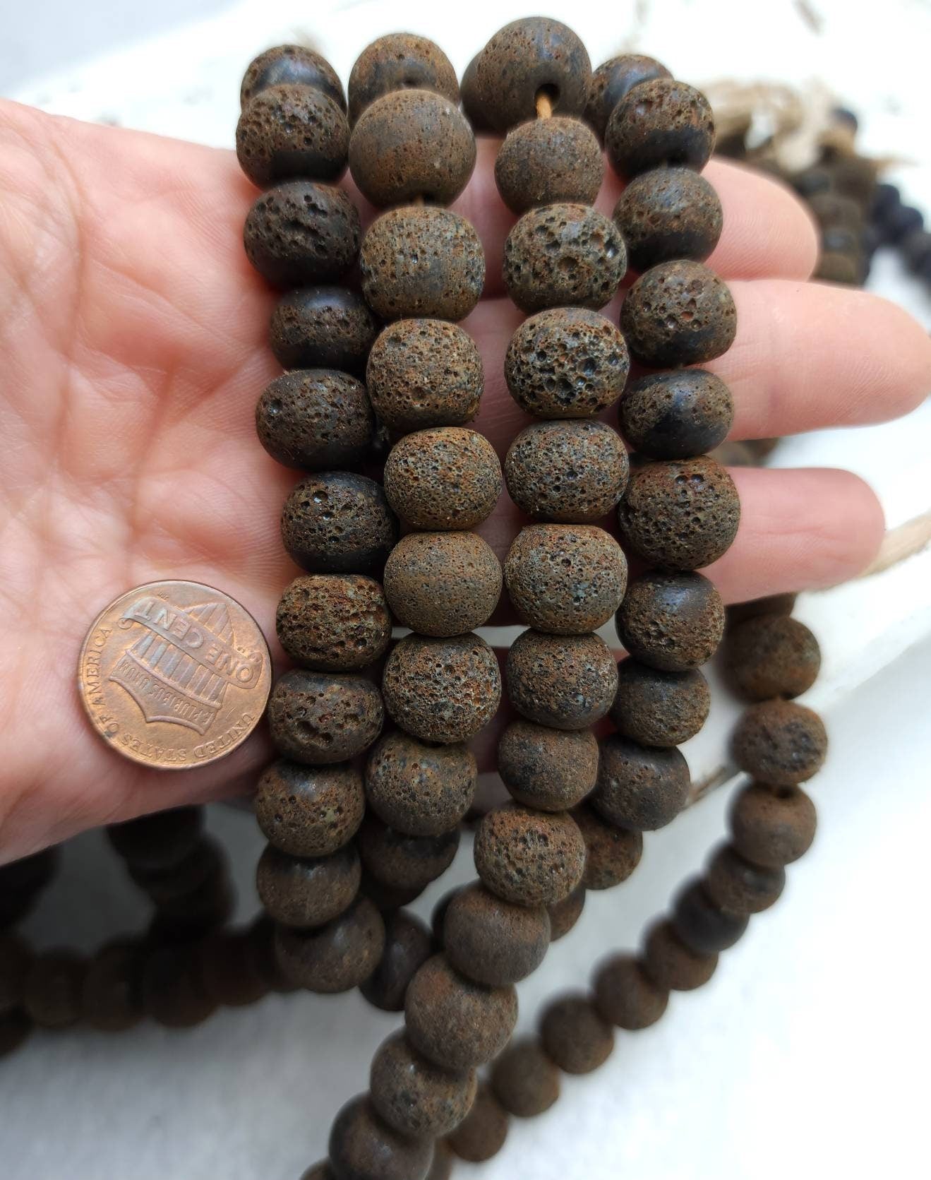 Vintage Rustic Craft Beads Handmade By Hands Thailand 11-12x10-11mm Strand 12 Beads / Rustic Glass Beads / Jewelry Supplies / Little Stock.