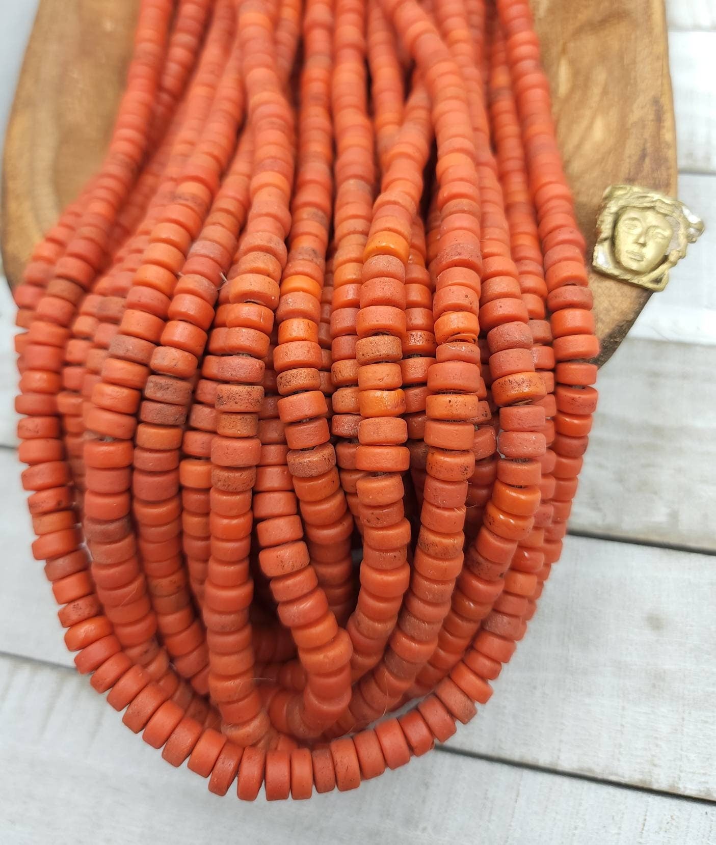 Beautiful Orange Beads Handmade By Indonesian Artisans 8mm Strand 10" / Java / Rustic Beads / Glass Beads / Jewelry Supplies.