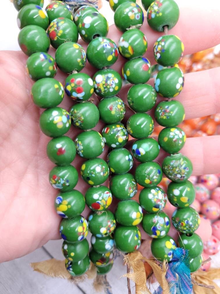 Glass Beads Handmade From Thailand 12mm x 10mm Strand with 12 Beads / Lampwork Beads / Jewelry Making Supplies / Indonesian beads.
