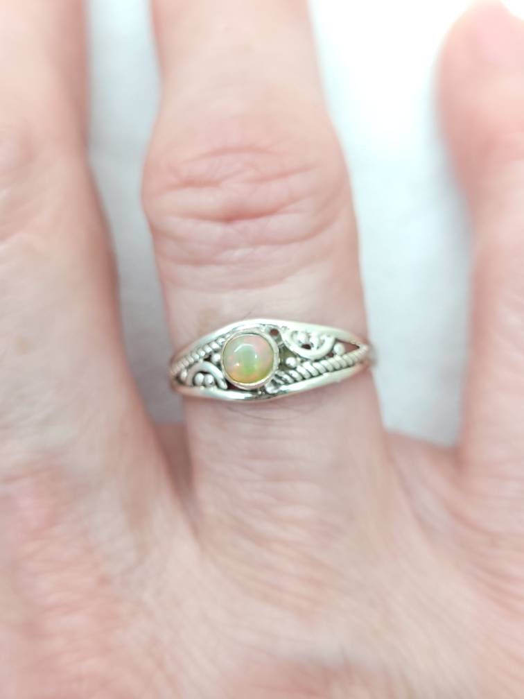 Midi Rings / Authentic 925 Silver Ring/ Natural Ethiopian Opal Ring.