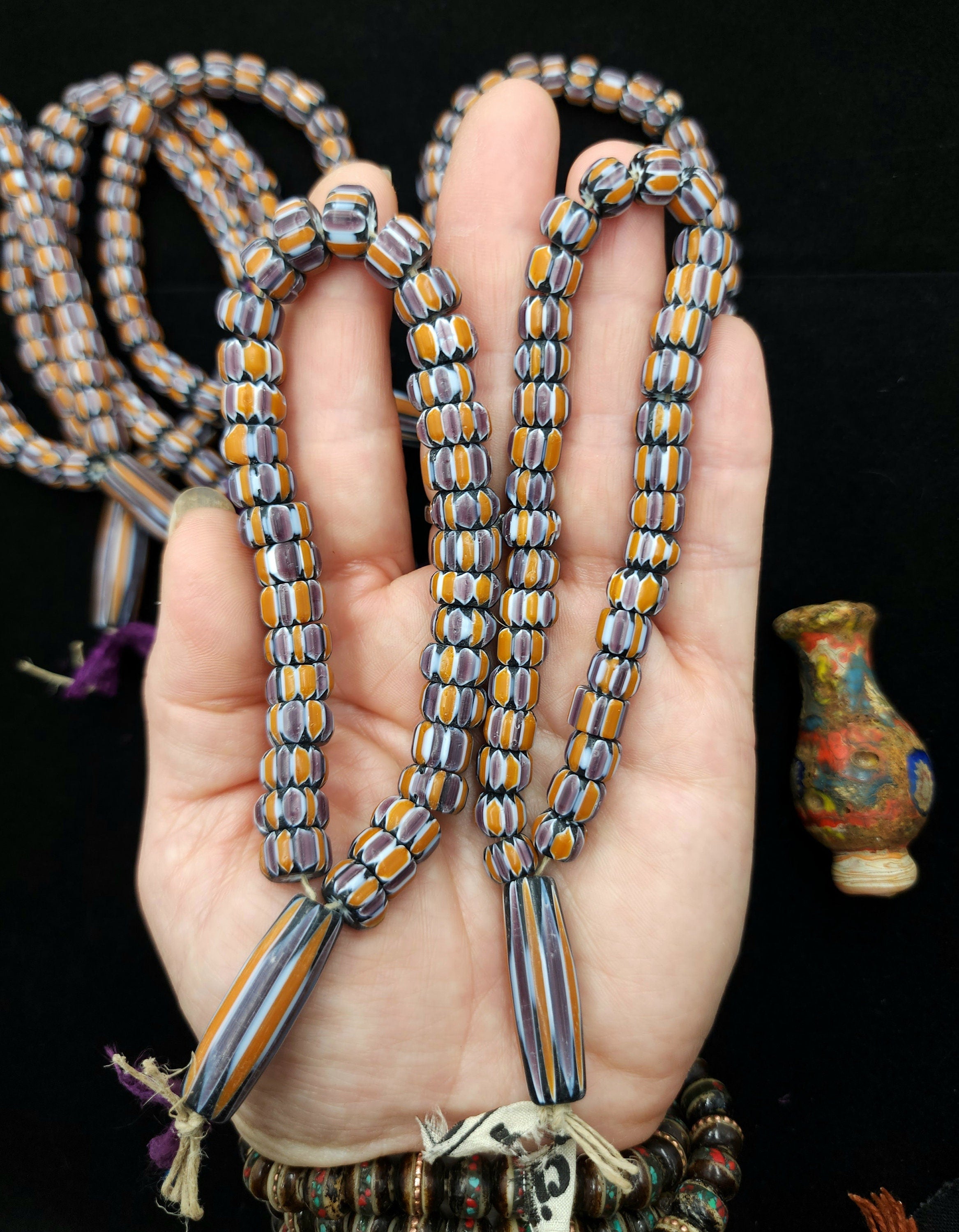 Chevron Beads 6 Layers Orange Purple White and Black Strand 8"Inches Option to choose 7-8 or 10-11mm, Jewelry Making Supplies.