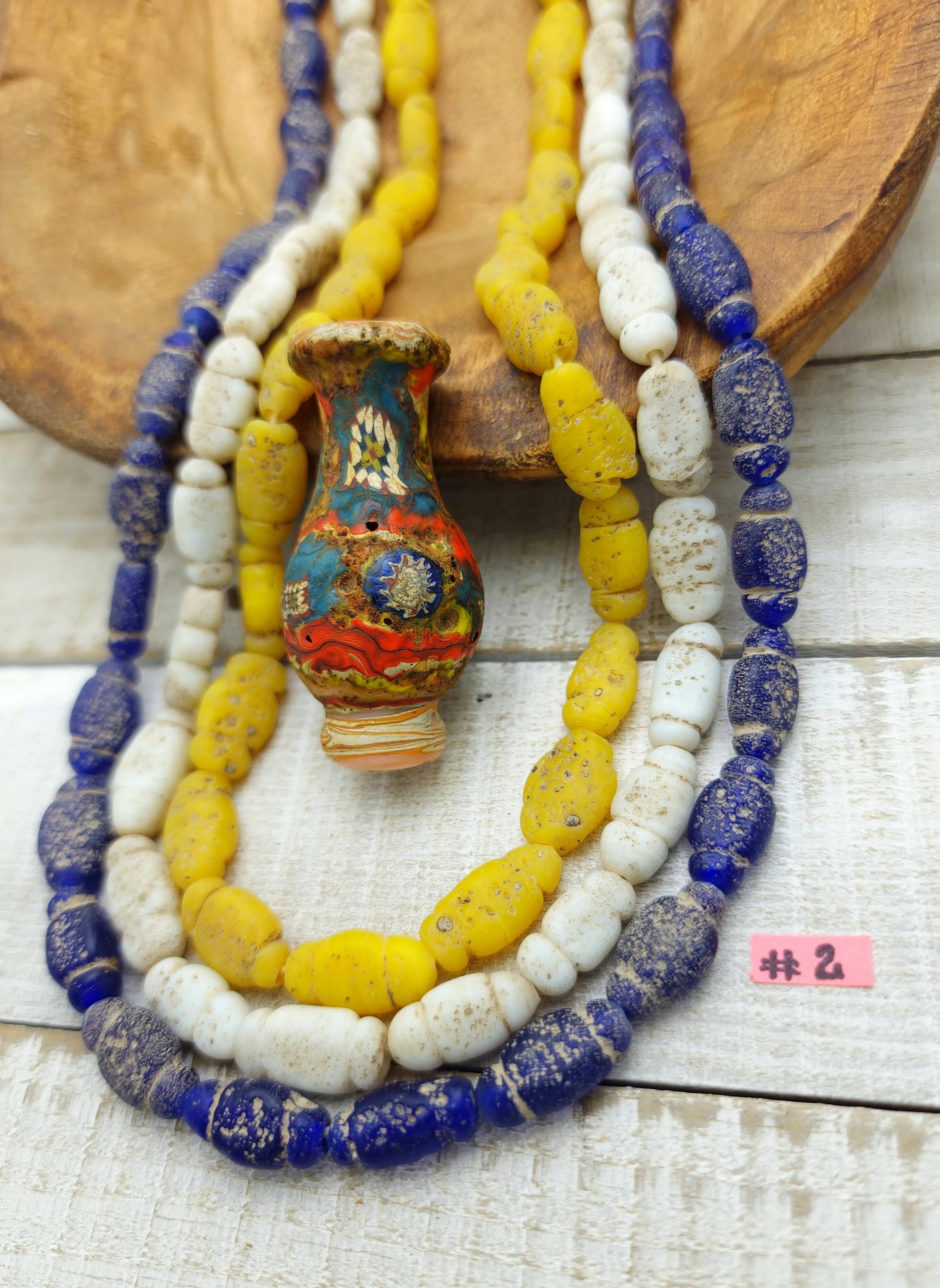 Lot of 3 Full Strand 22" 15-17mm, Glass Beads with Rustic Accent, Old, Indonesian Beads, Lampwork Beads, Jewelry Making Supplies.