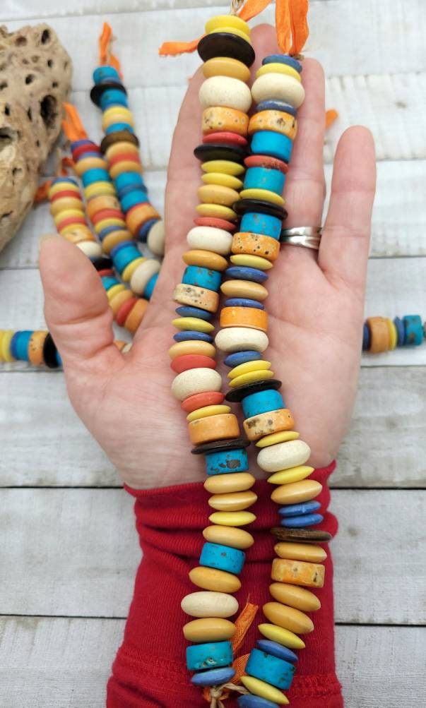 Natural Bone Beads Beautiful Colors Strand 8" Inches 12-18mm / Boho / Hippie/ Ethnic / Party / Fun / Rainbow /Jewelry Supplies.