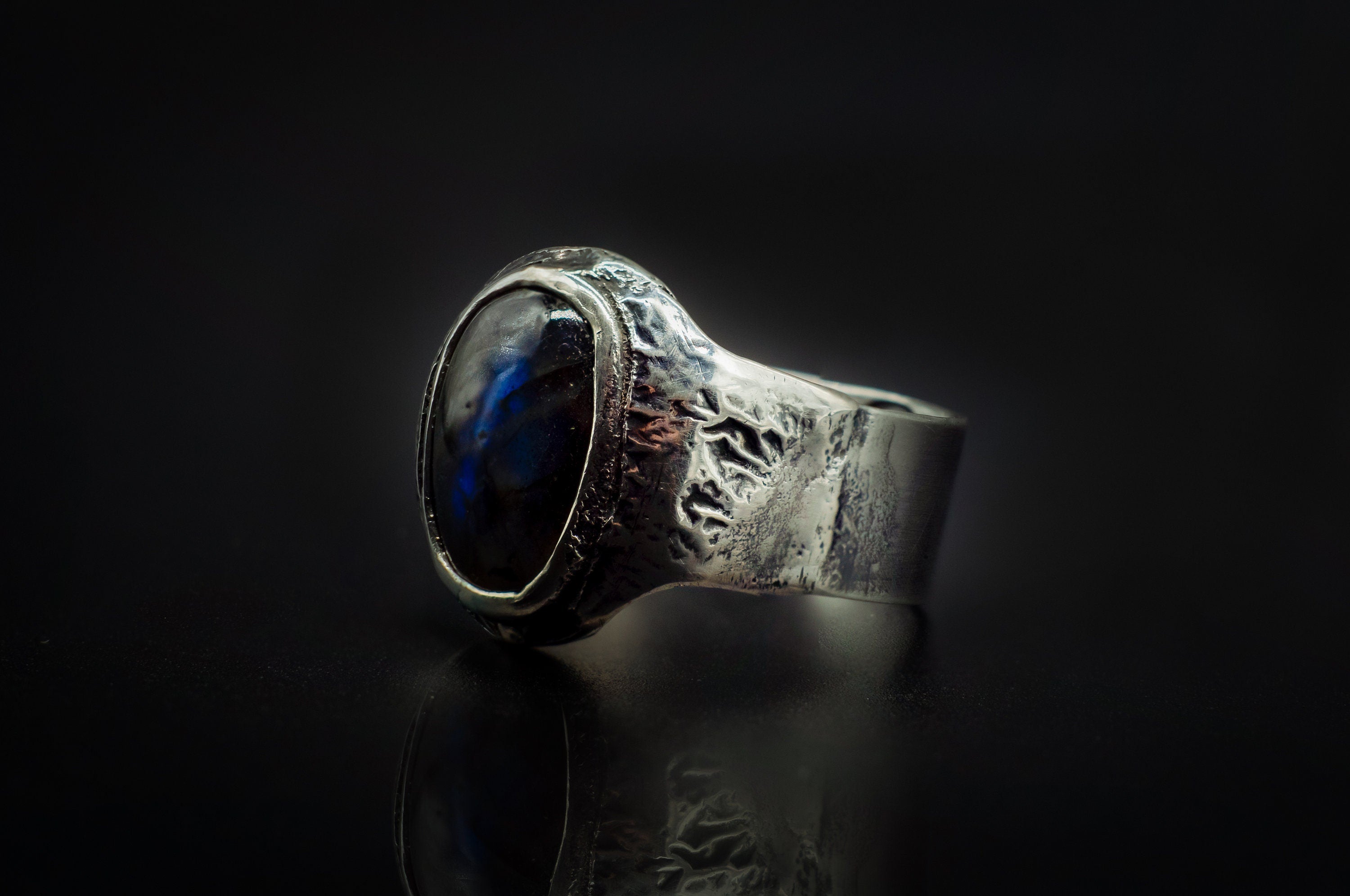Available Sizes 7 and 13 Authentic 925 Silver Blue Labradorite Ring/Rustic Accent / Handmade Jewelry.