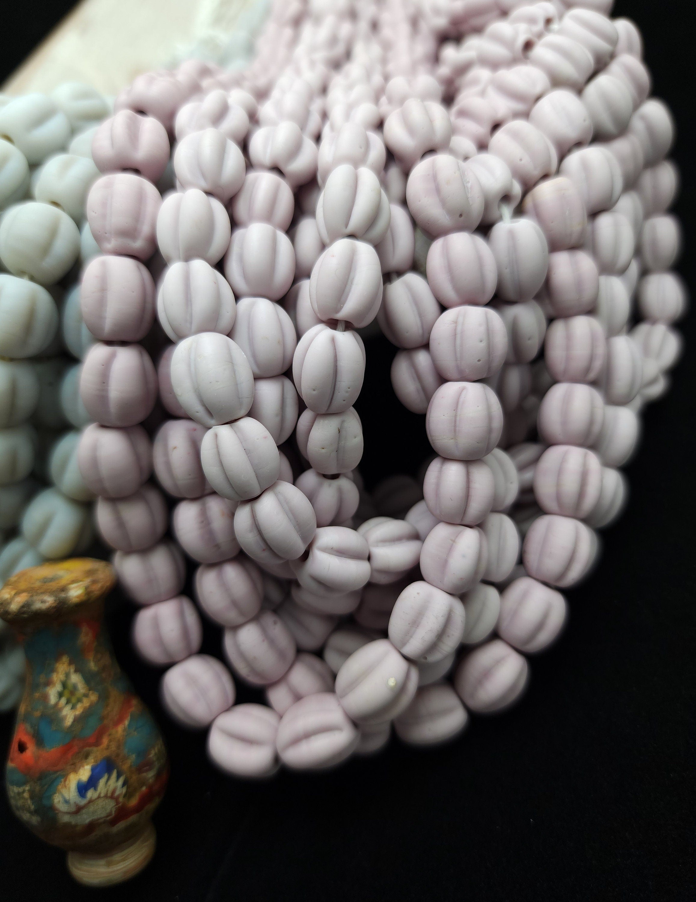 Melon Shaped Glass Beads With 9-11mm 15 Beads, Jewelry Making Supplies, Lampwork Beads, Option To Choose Lila or Silver Color, Indonesian
