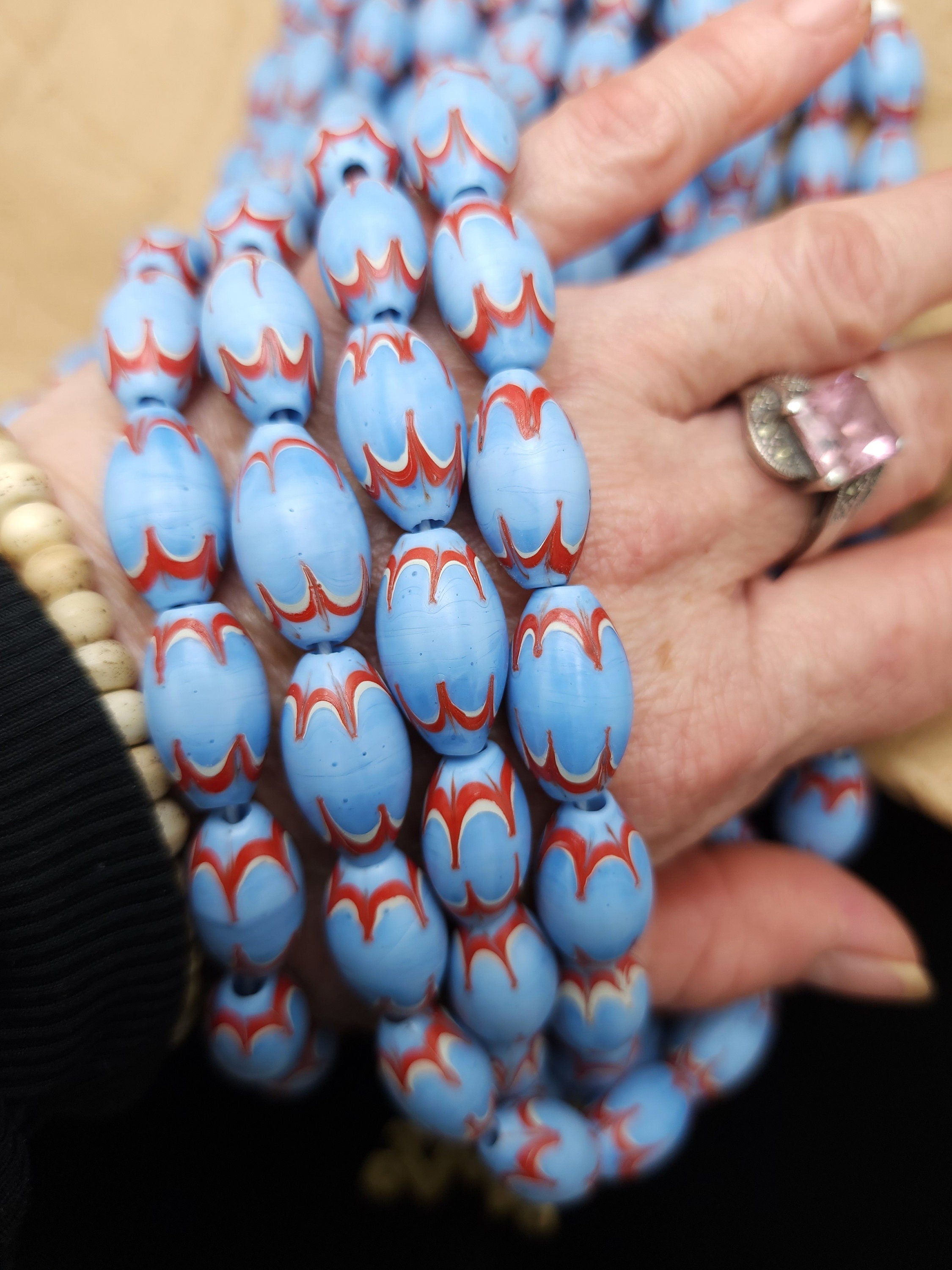 Large Glass Beads Like Chevron 18-20mm Strand With 10 Beads From Indonesia, Native, Ethnic, Tribal, Jewelry Making Supplies.