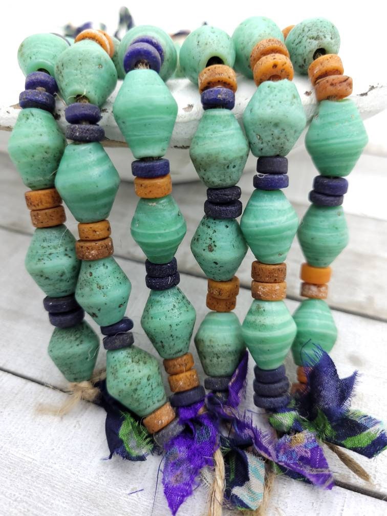 Turquoise Antique Rustic Looking Java Glass Beads Strand 10" 16-18mm x 13mm/Jewelry Supplies / Indones Beads / Lampwork Beads.
