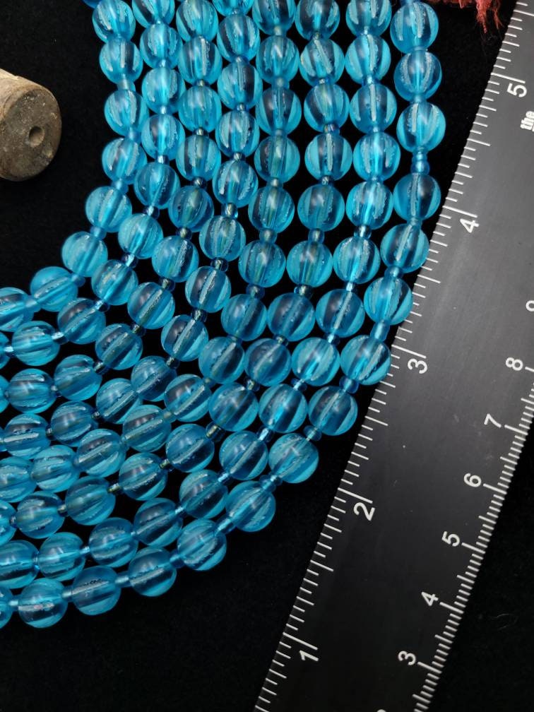 Hand-carved Pumpkin Shaped Crystal Beads / Strand 8" Inches 22 Beads / Jewelry Supplies / Old Beads / Afghan Beads