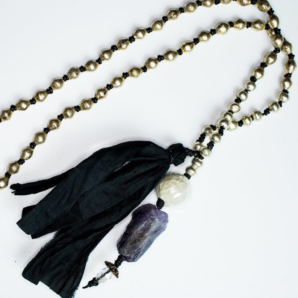 Moons | Amethyst | Ceramic | Ethiopian Metal | Sari Silk | Swarovski Crystal | Leather