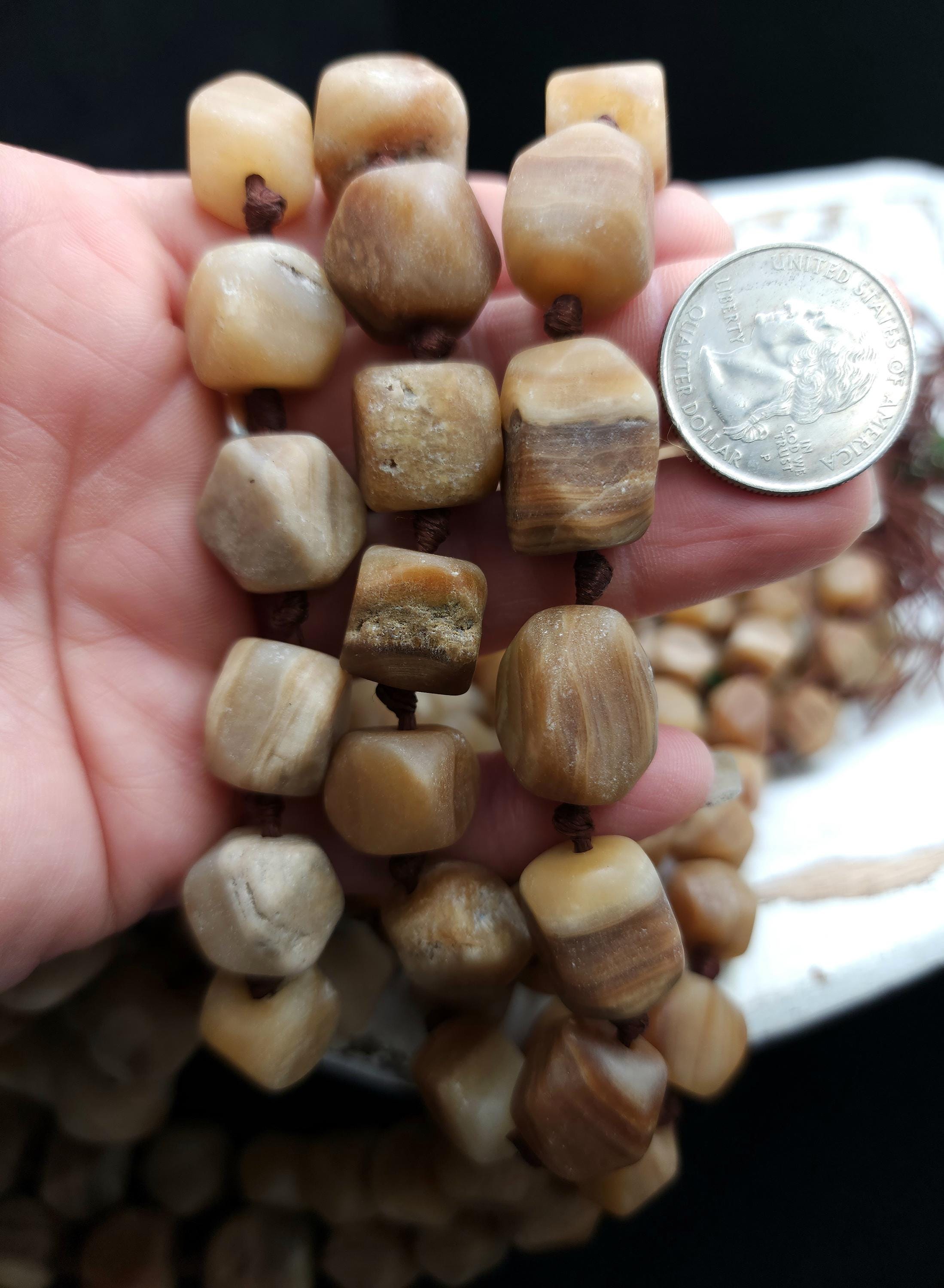 Vintage Natural Stone Beads (Calcite) From Afghanistan, Healing Stones, Full Strand 19-20" 9-17mm, Jewelry Making Supplies.