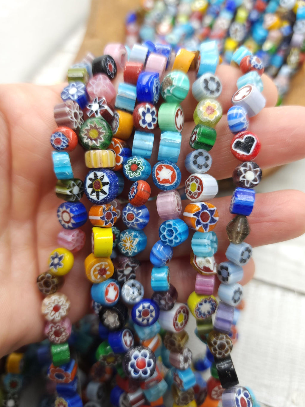 Two Strands 14" For The Price Of Small Chevron Beads [6-10mm], Millefiore Glass Beads, Murano, Jewelry Making Supplies, Read The Description