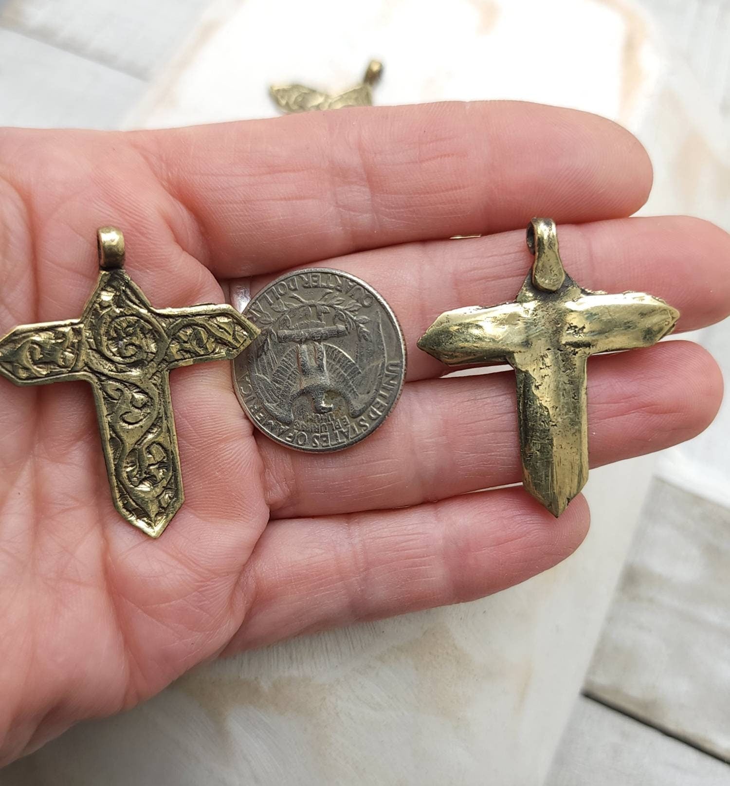 Vintage Religious Pendants made by Artisan Hands from Afghanistan Option to Choose Large Cross 39-40 x 34mm or Small 32 x 23mm / Vintage