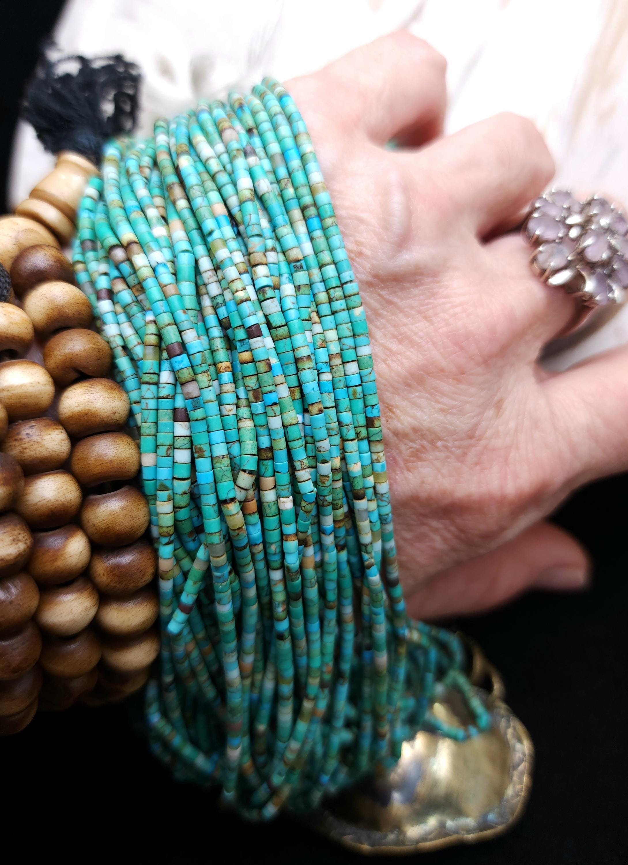 Genuine 100% Turquoise Heishi Beads  From Afghanistan 2mm+ Full Strand 15" 220+Beads,  Jewelry Making Supplies.