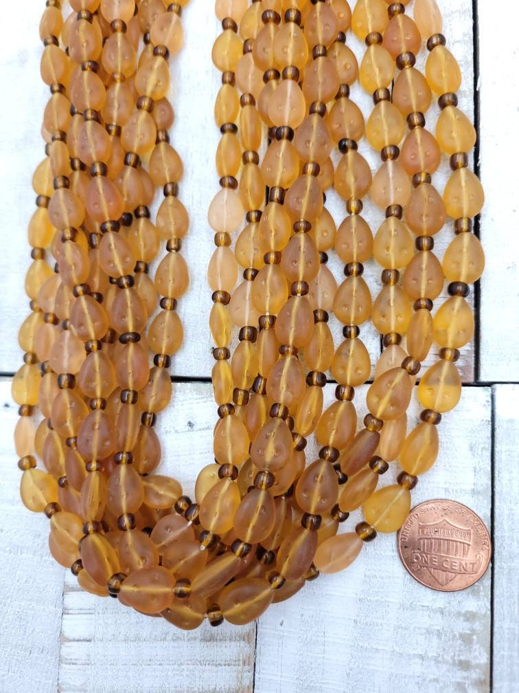 Hermosas cuentas de vidrio de AfganistánStrand 16-18 "10 x 8 mm/Suministros de joyería / Cuentas de estilo egipcio.