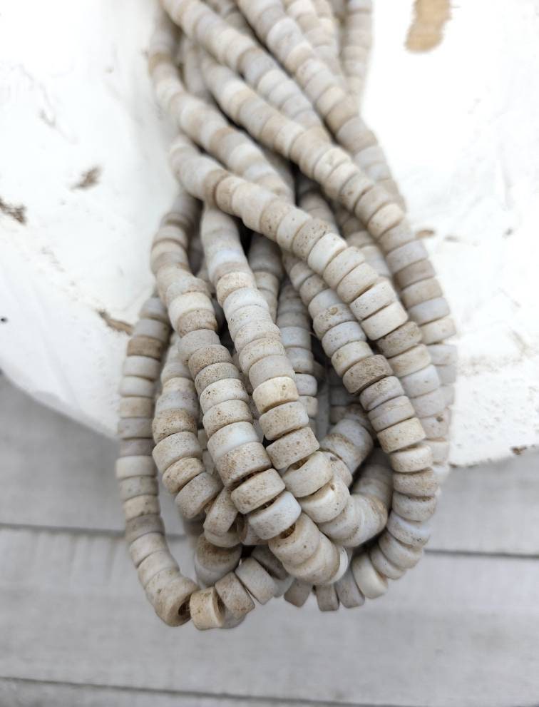 Beautiful Beads With Antique Rustic Accent White Opal Handmade Artisan, 8mm Or 9-10mm 10" Long Strand, Indonesia, Java, Tribal.