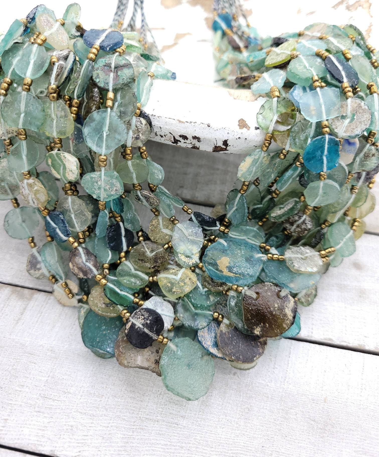 Beautiful Very Exclusive Authentic Roman Glass Necklace 9-12m Strong Patina/2,000 Years Old/Ancient Rome Glass/Fine Relics/Jewelry Supplies.