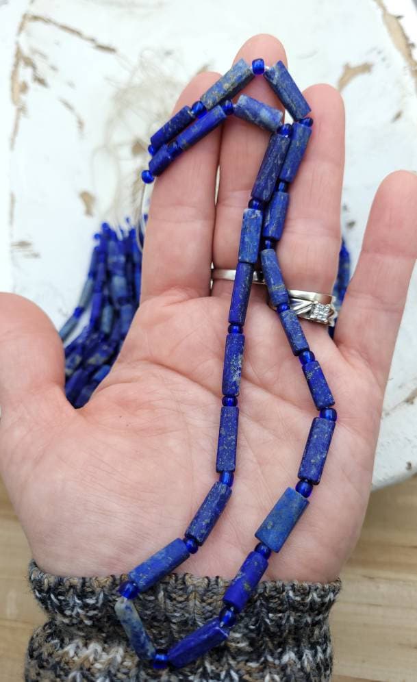 Beautiful Tube Shaped Lapis Lazuli /Cylindrical Beads  Afghan Lapis Lazuli Strand 16-17" Inches Long / Jewelry Supplies.