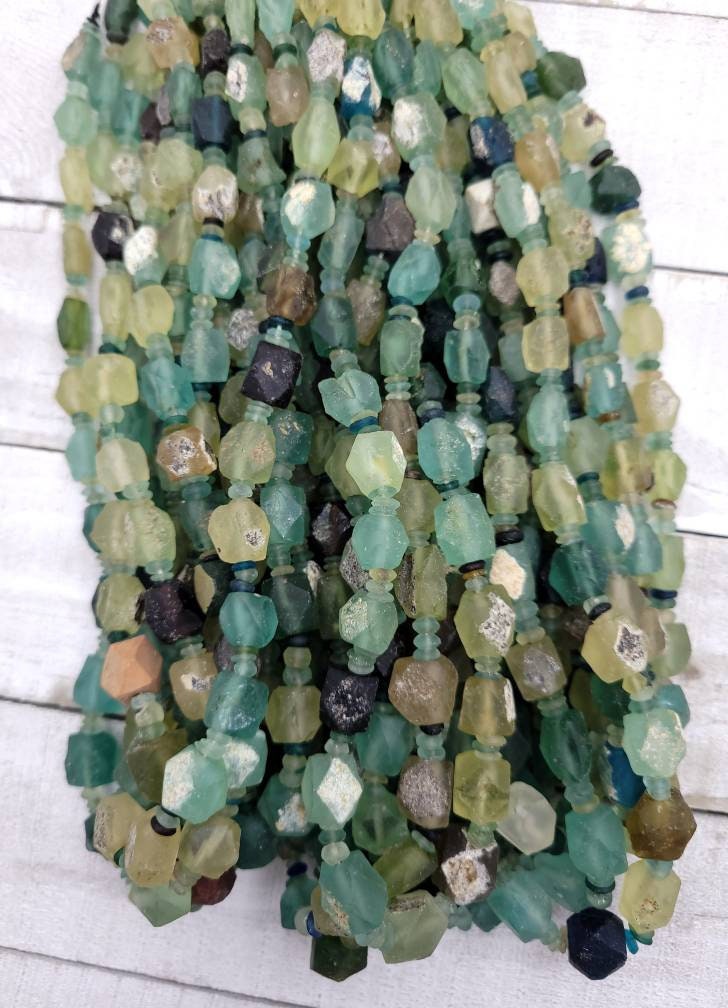 Authentic Genuine Ancient Roman Glass Faceted Diamond-Shaped Roman Glass Beads / Full Strand 15-16"/ Jewelry Supplies.