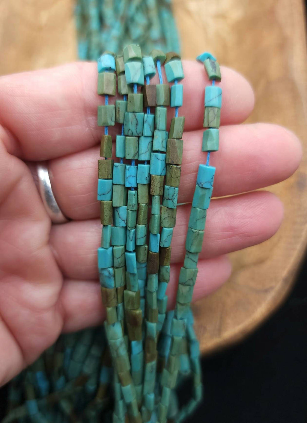 Afghan Turquoise Stone Beads Full Strand 15"+ Inches 76-80 Beads / Blue Turquoise Howlite / Flat Square Beads / Jewelry Making Supplies