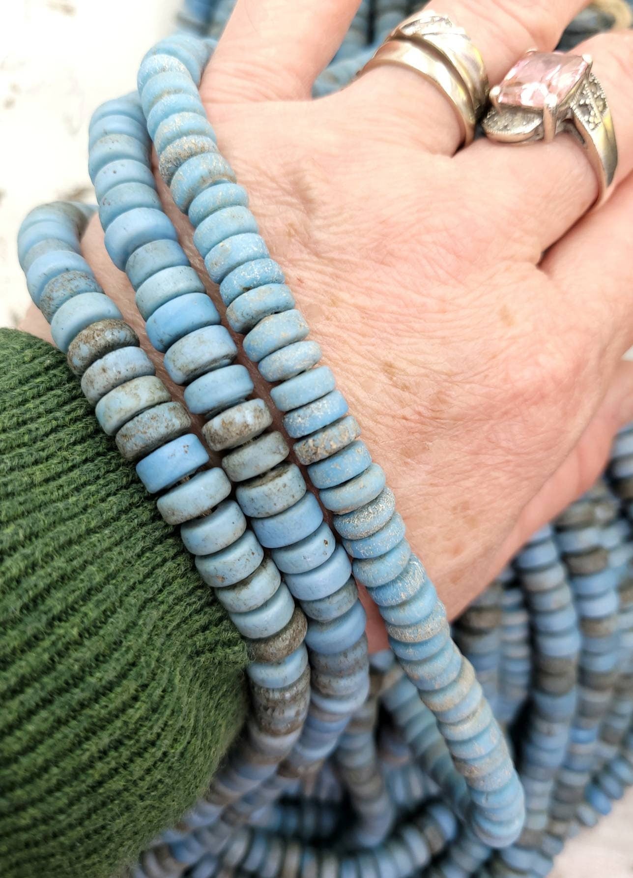 Glass Beads With Rustic And Old Accent 8-10mm Strand 10" Long From Java Indonesian / Jewelry Making Supplies / Craft.