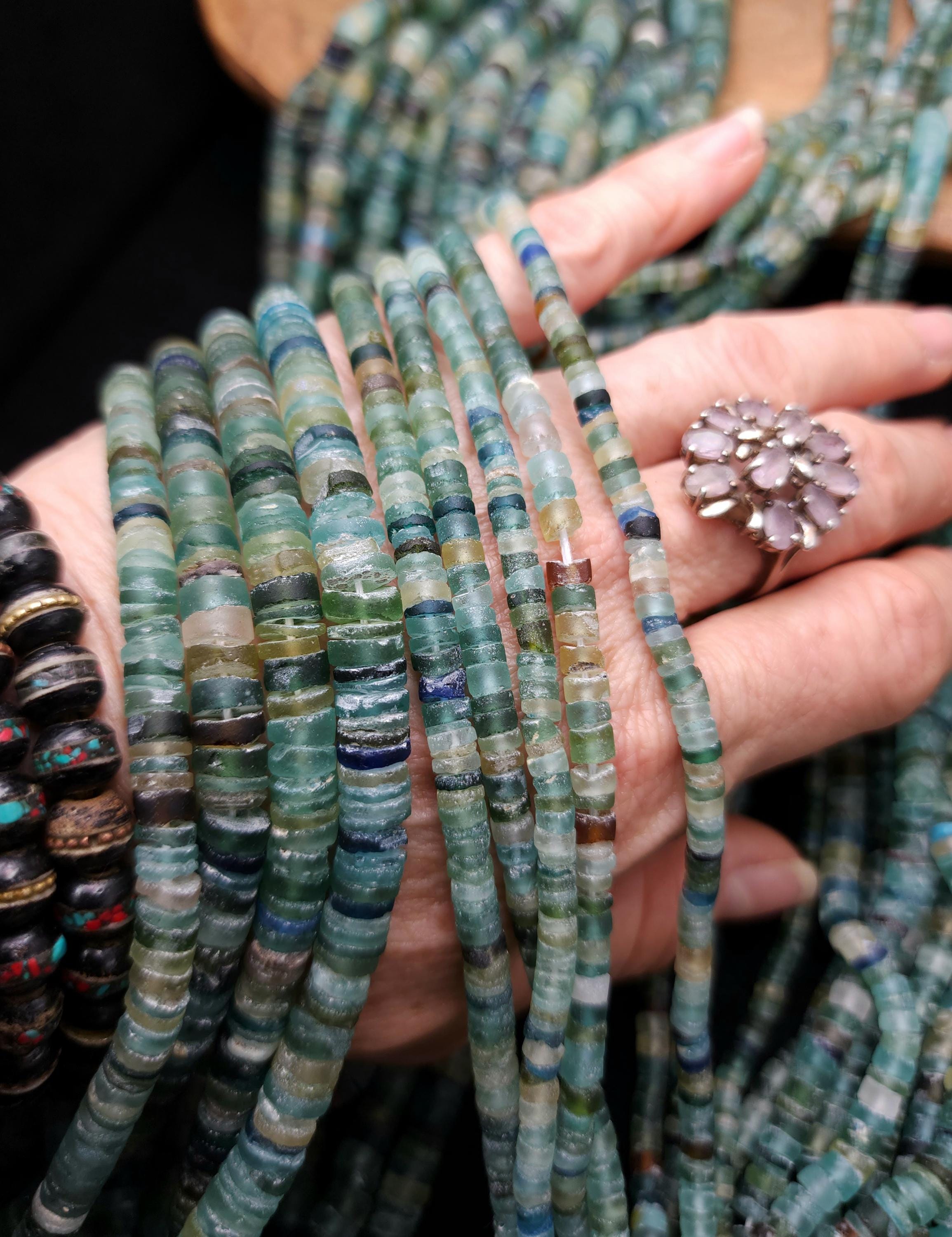 Ancient Roman Glass Beads, Chilinders Heishi Beads, Full Strand 14-15" 3-4mm Or 6-7mm, Jewelry Making Supplies.
