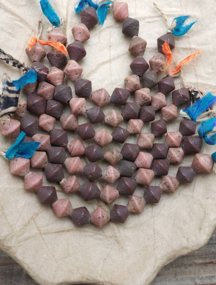 Old Rustic Glass Beads From Java Indonesia Strand 12 Beads14-15mm x 14mm Large Hole / Vintage / Tribal / Ethnic / Boho / Jewelry Supplies.