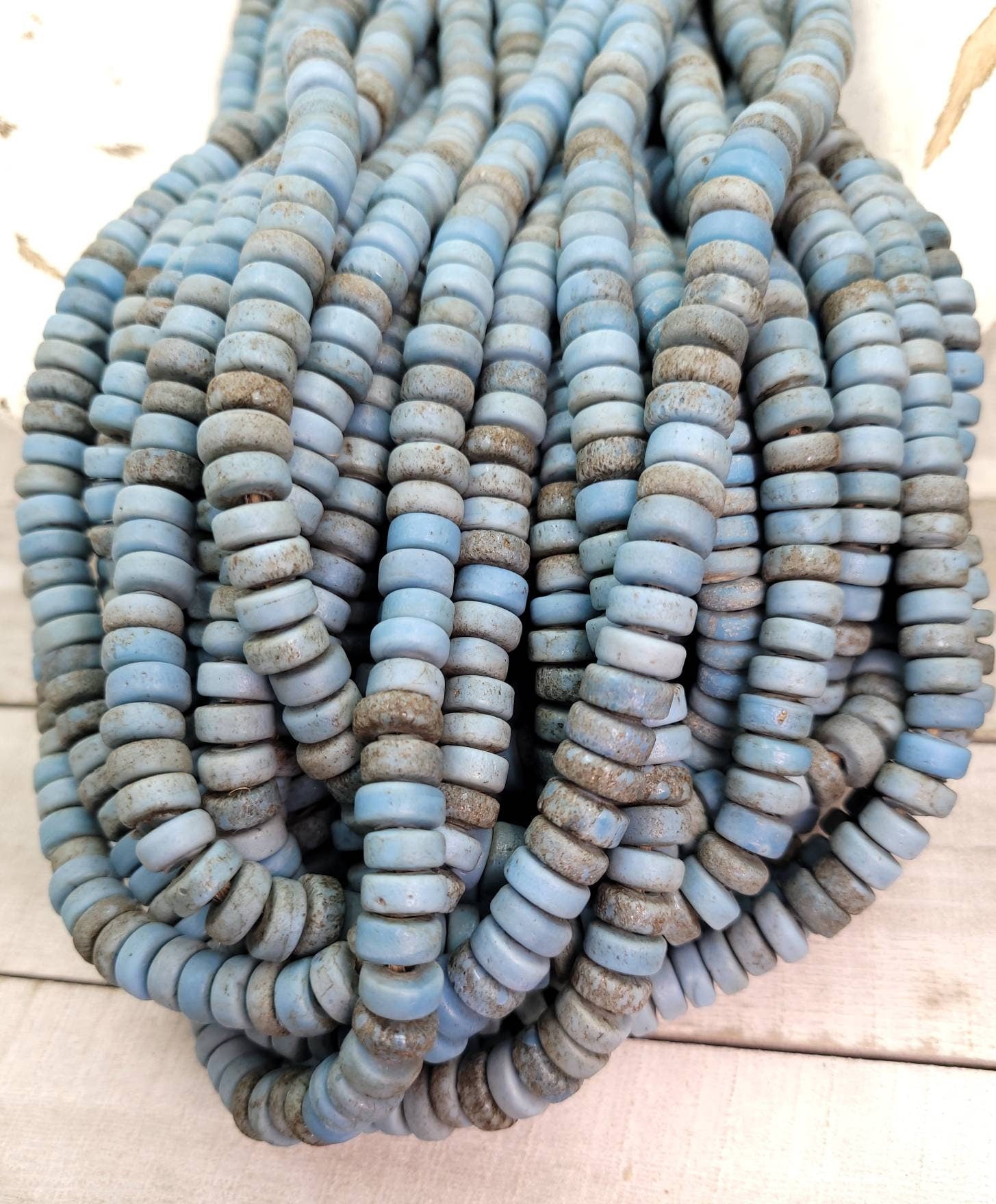 Glass Beads With Rustic And Old Accent 8-10mm Strand 10" Long From Java Indonesian / Jewelry Making Supplies / Craft.