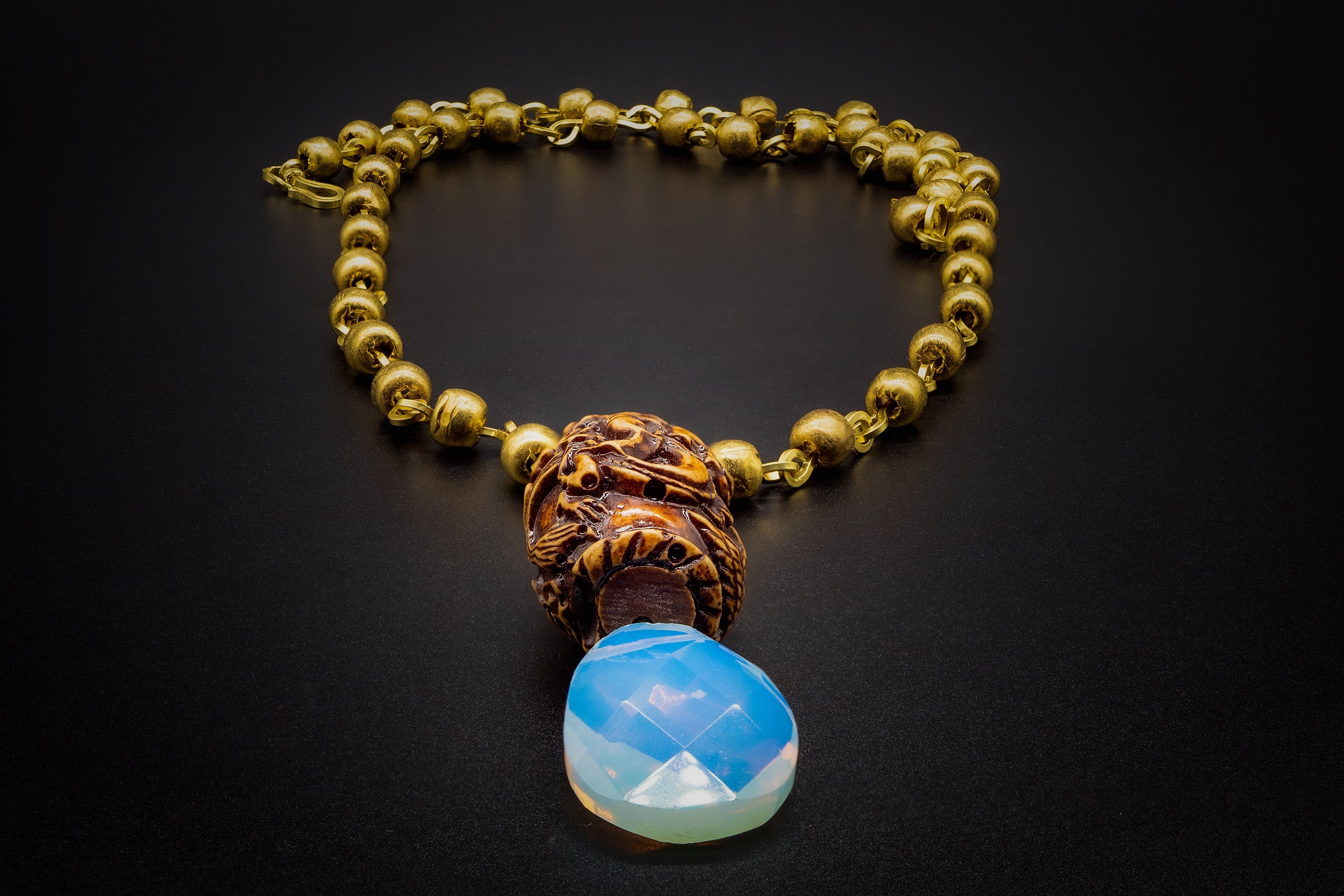 Chain Golden Brass, Cruelty Free Animal Bone/Opal Necklace/ Elegant Jewelry For men and women.