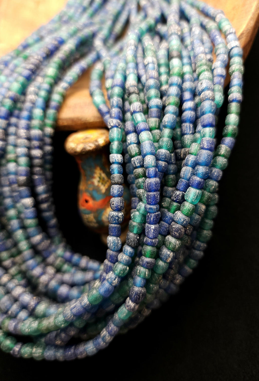 Boho Rustic Glass Beads from Indonesia 4-6×3-5mm Strand 22" [166 Beads], Blue & Green Handmade Beads, Craft Jewelry DIY.
