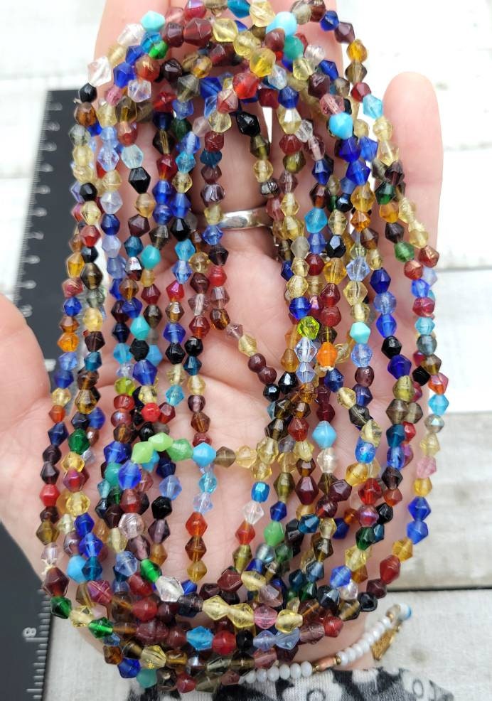 Lot Of 3 Strands 34-36" Inches Each Strand / Glass Beads / Pink / Lilac / Multicolor / Jewelry Supplies / Rosary.