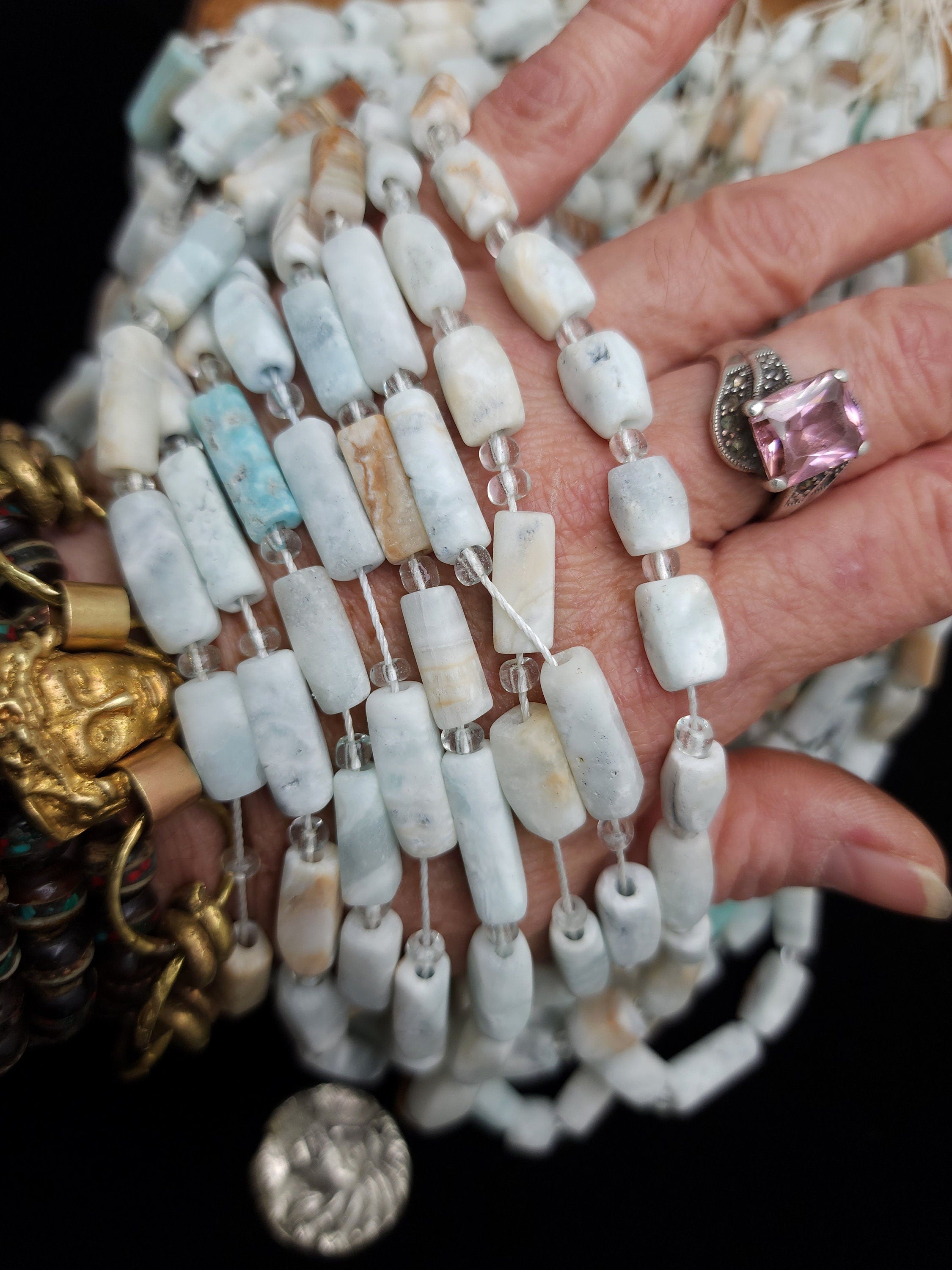 Beautiful Undyed Ancient Calcite / Natural Blue Brown White Afghanistan Calcite / Full Strand 15" 7-20mm / Jewelry Supplies.
