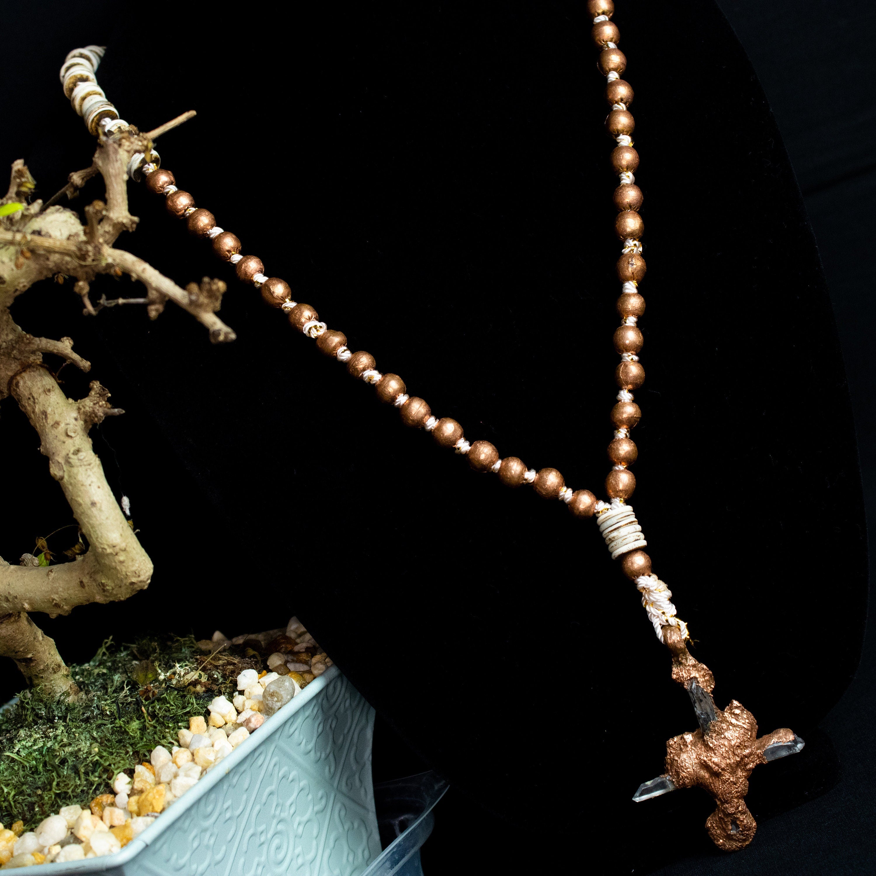 Miracle | Necklace | Copper | Electroformed | Silk | Quartz | Bone