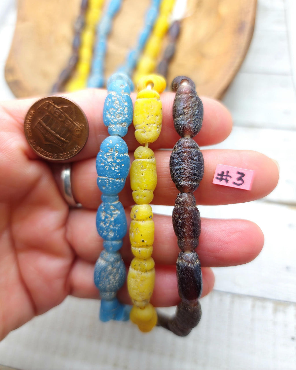 Lot of 3 Full Strand 22" 15-17mm, Glass Beads with Rustic Accent, Old, Indonesian Beads, Lampwork Beads, Jewelry Making Supplies.