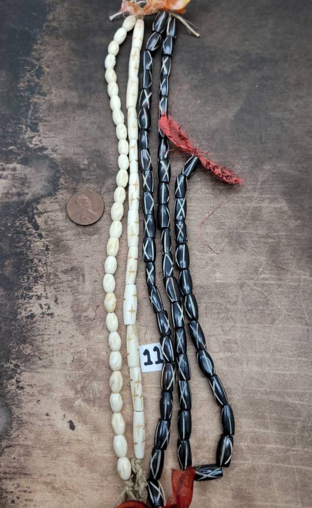 Lot Of Beautiful Buffalo Bone Beads / 2 Strands- Wide Variety Of Authentic Hand-carved Bone Beads 12-15 Inch Strand / Jewelry Supplies.