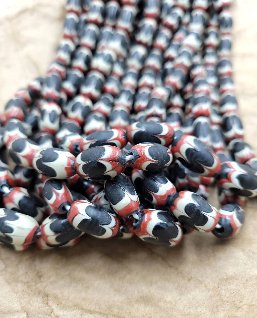 Vintage Thailand Chevron Beads 19mm x 10mm, Choose the Strand Length Option, Jewelry Supplies, Indonesian, Glass Beads Like Chevron.