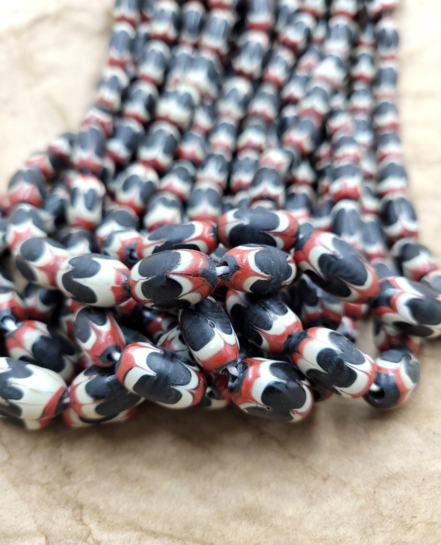 Vintage Thailand Chevron Beads 19mm x 10mm, Choose the Strand Length Option, Jewelry Supplies, Indonesian, Glass Beads Like Chevron.