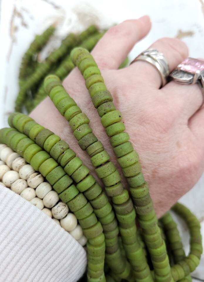 Glass Beads With Antique Rustic Handmade Artisan Thailand / 8mm 10"Long Strand, Indonesia, Indonesia, Tribal, Ethnic,  Jewelry Supplies.