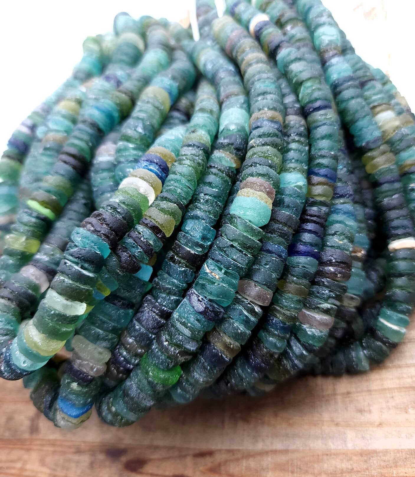 Beautiful Large Authentic Genuine 100% Ancient Roman Glass Shaped Discs / Choose Strand Length 7" or 14" 8-9 Or 10mm / Jewelry Supplies.