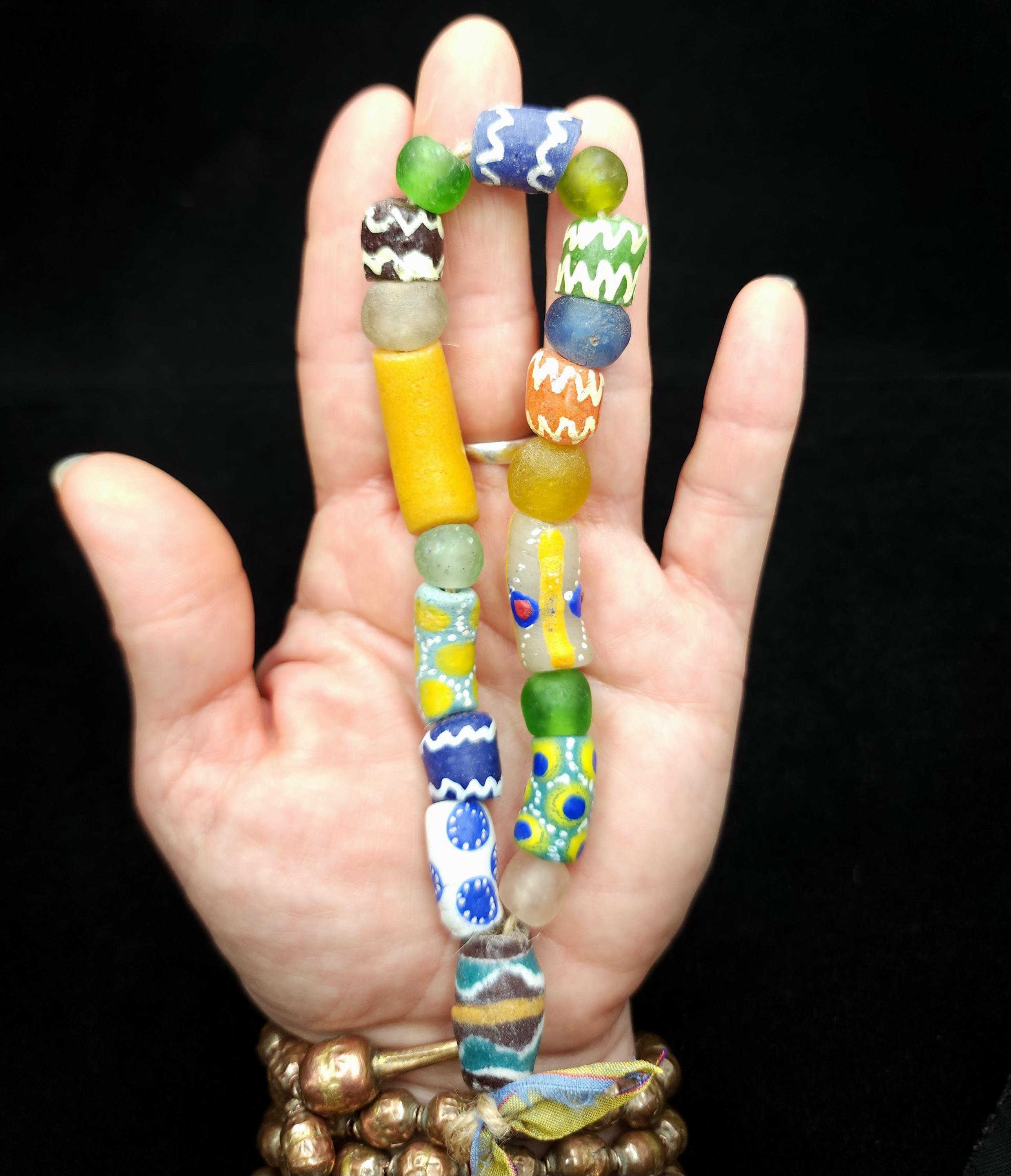 Wide Variety Of African Recycled Glass Beads Strand 10" 10-32mm / Recycled Glass Beads / Funn Multicolor Beads / Jewelry Supplies / Craft.