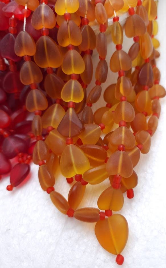 Fun And Cute Afghanistan Glass Beads Strand 15-16" Long 20-23Beads 10-18mm / Option to Choose Red or Honey Color  /  Jewelry Supplies.