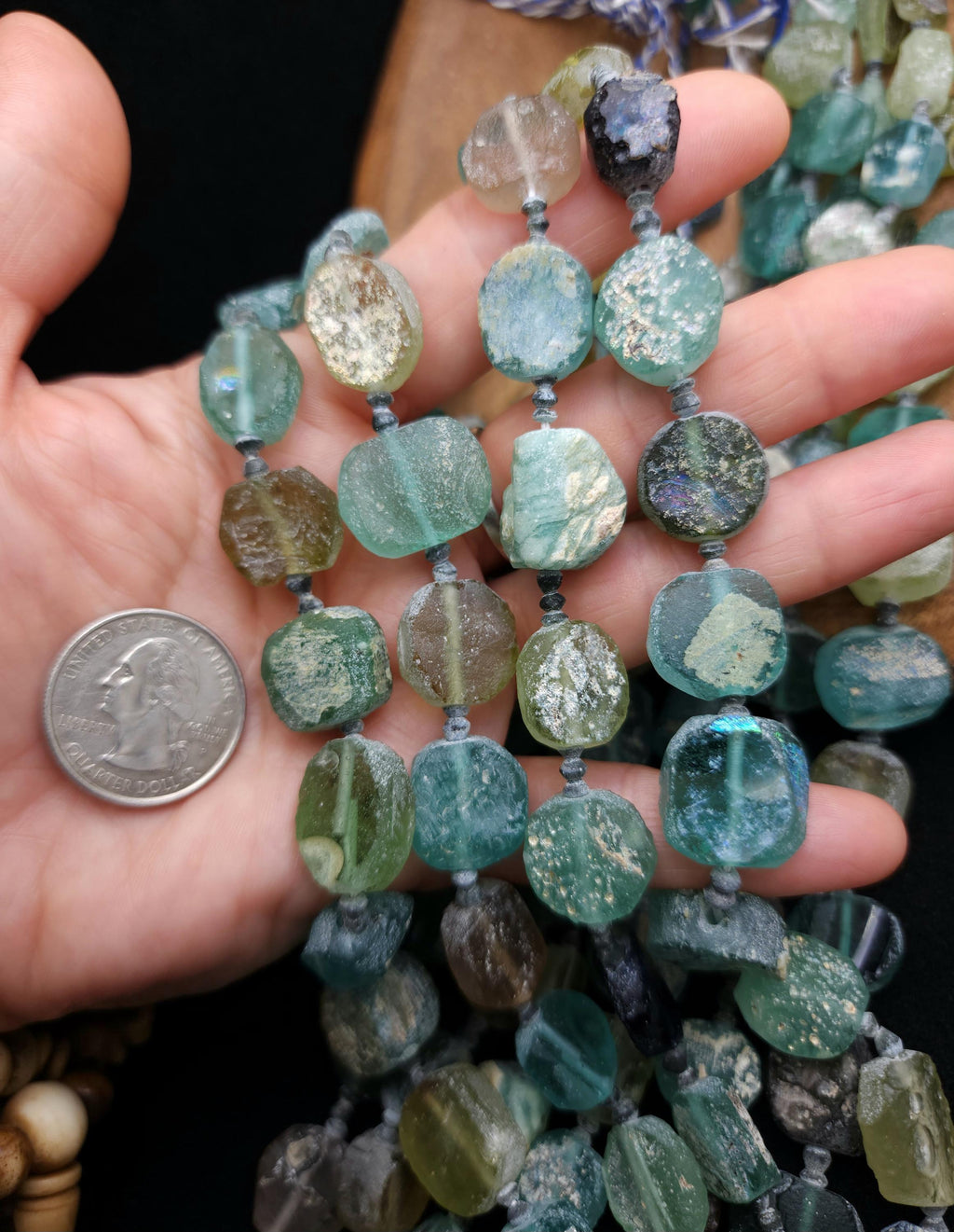Unique Roman Glass Strand 15" Inches Long 10-18mm, Very Old Glass From Ancient Rome From Afghanistan, Excavated Beads, Jewelry Supplies.