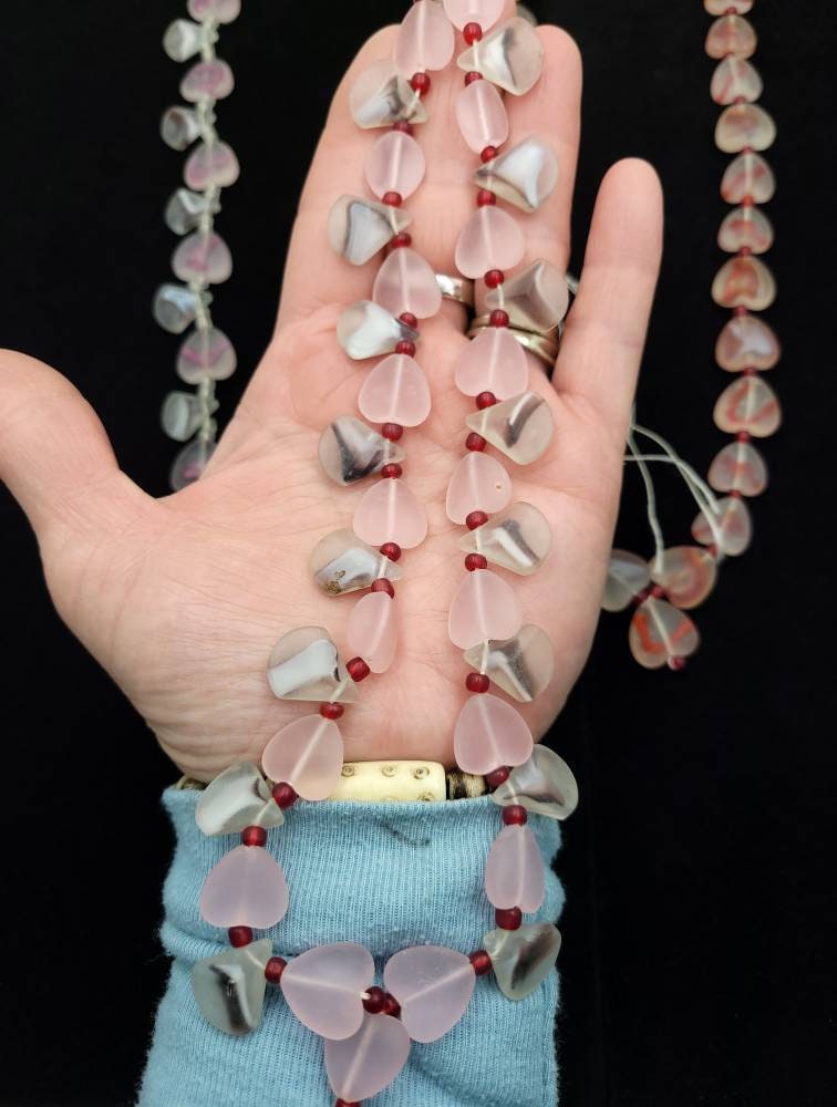 Beautiful Glass Heart Shaped Beads From Afghanistan / Option To Choose Red Pink Or Orange / Strand 15-16" 13-16mm/ Jewelry Supplies.