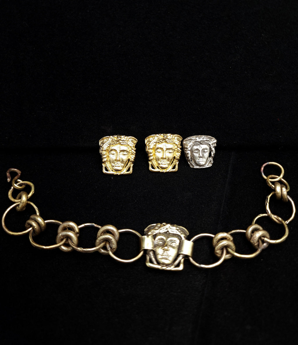 Raw Brass Medusa OR Fine Silver Medusa .99 Pendant, Mythological Face, Jewelry Supplies