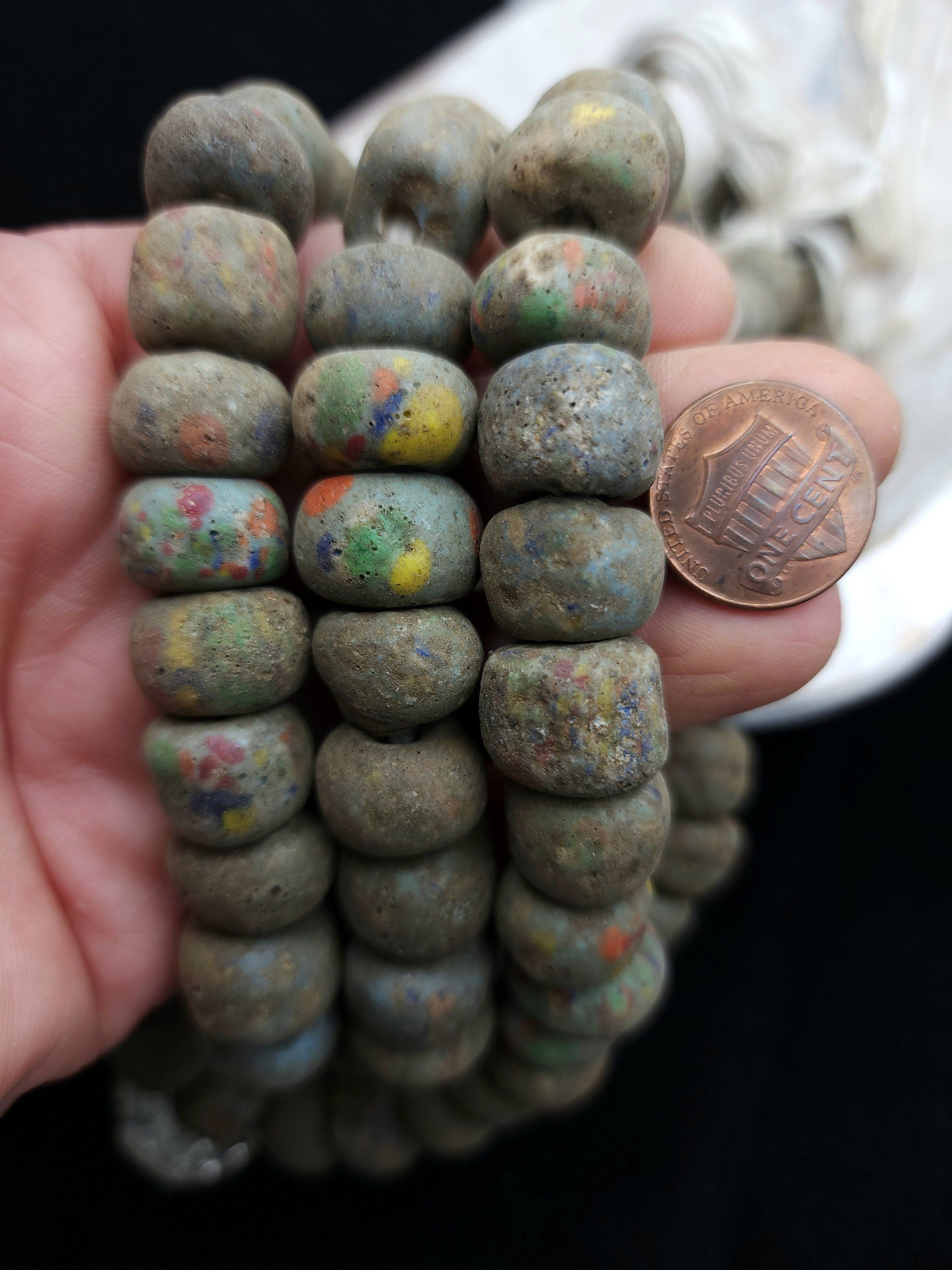 Graduated Strand of Very Old Glass Beads Like Hebron 13-14mm Strand With 6 Beads / Ancient / Tribal / Vintage / Jewelry  Supplies.