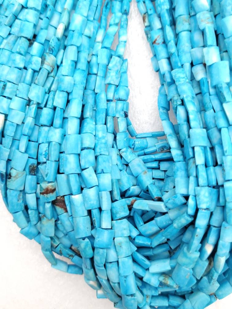 Genuine Turquoise From Afghanistan Full Strand 15" 4mm-7mm x 5mm 60-70 Beads, Rustic Square Beads Of Turquoise, Jewelry Making Supplies.