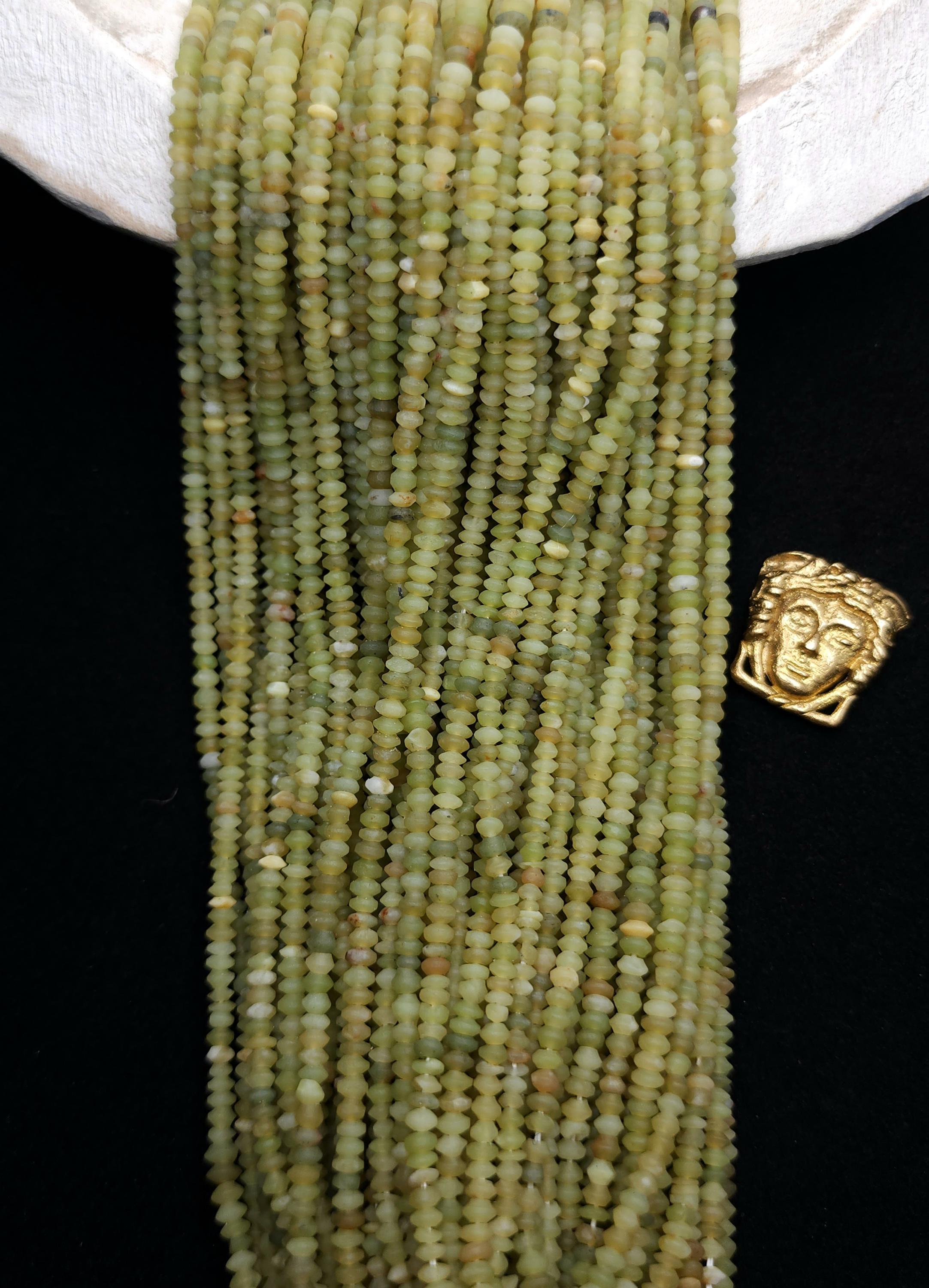 Serpentine Lemon Green Natural Jade Beads, Healing Stone Saucer Heishi Beads From Afghanistan, [3mm+] Strand 14", Jewelry Making Supplies.