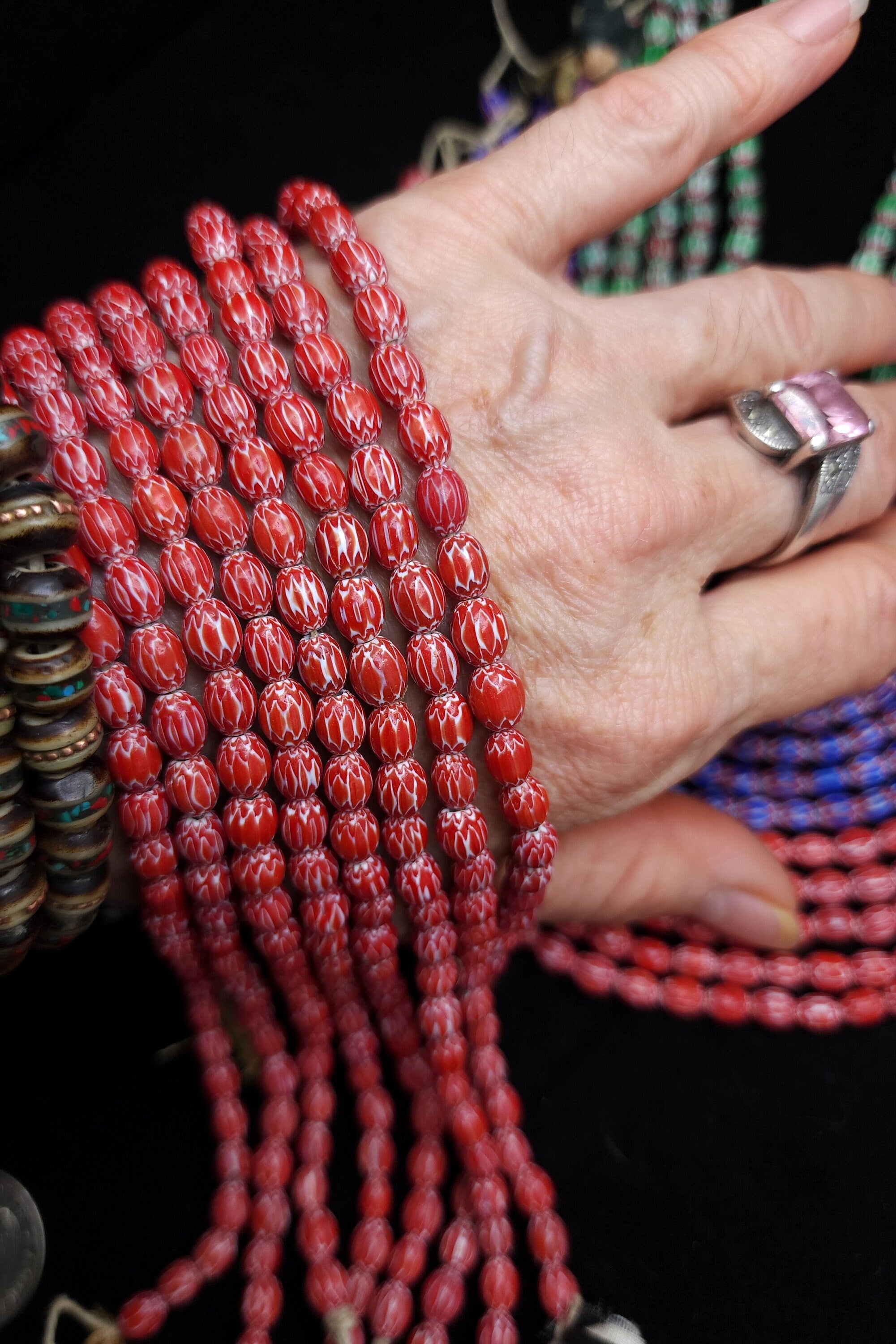 Small Multi-Layer Chevron Beads Choose Red, Blue Or Green Strand 10" 5-7 x 5-6mm 38-40 Beads / Jewelry Making Supplies.