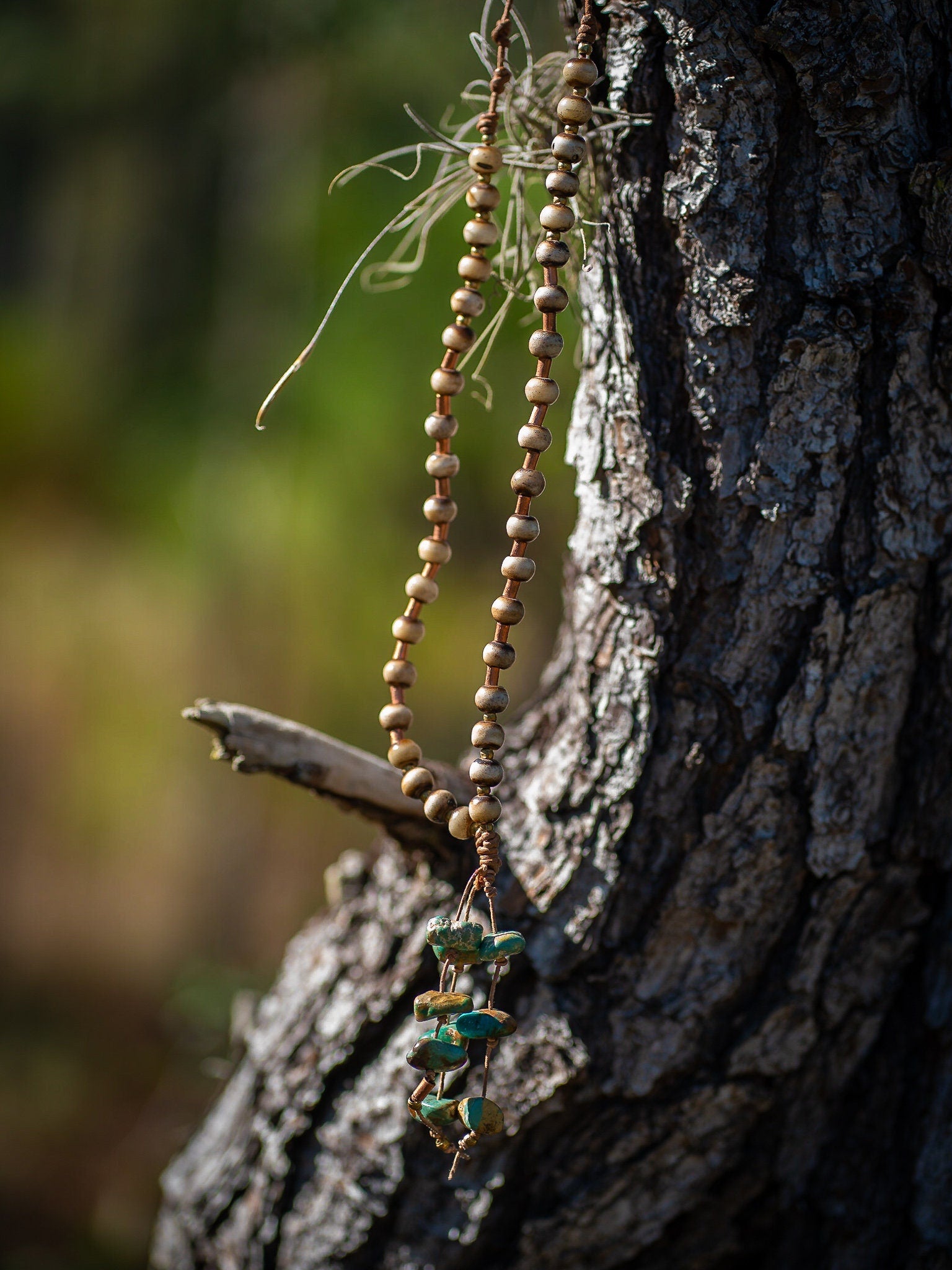 Rustic handmade necklace with Authentic  turquoise.