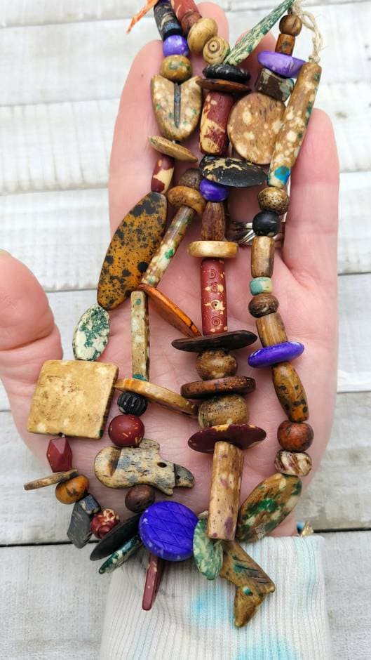 Rustic Splattered Bone Beads / Strand 14" Variety Of Bone Beads / Tribal / Ethnic / Boho / Fun Beads / Jewelry Making Supplies.